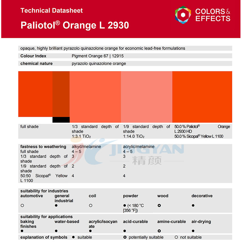 巴斯夫L2930HD喹酞酮顏料TDS技術(shù)說明書