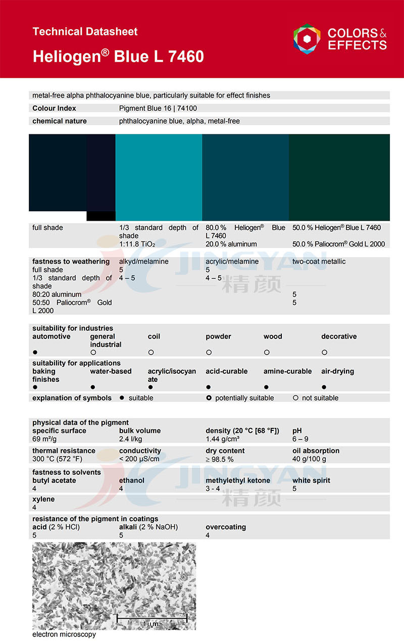 巴斯夫L7460酞菁藍(lán)有機(jī)顏料TDS
