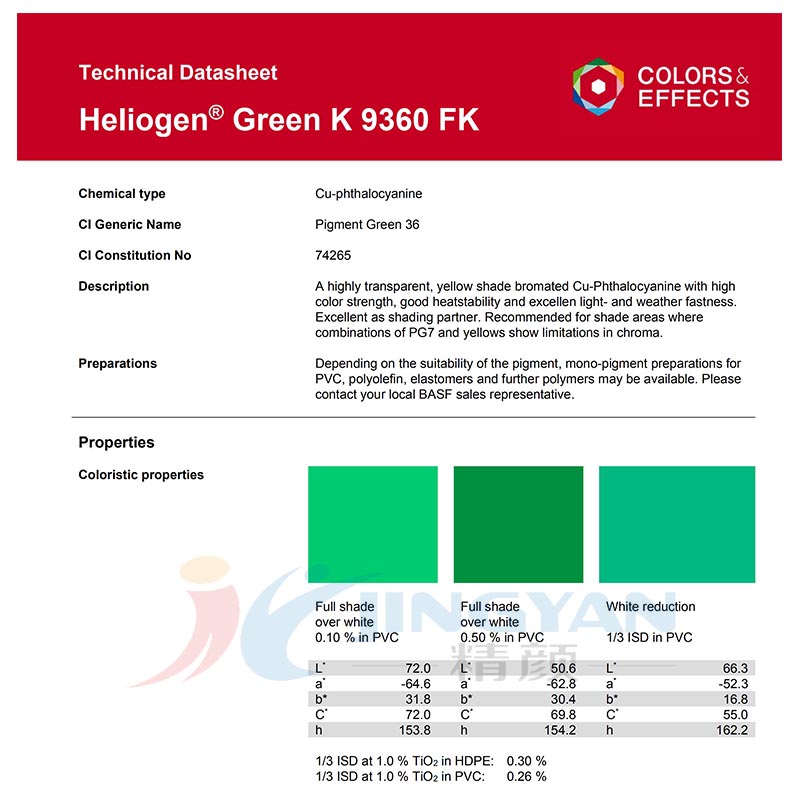 巴斯夫酞菁綠K9360FK高透明溴化銅酞菁綠顏料(顏料綠36)