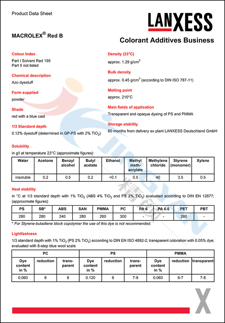 朗盛馬高列斯紅B染料數(shù)據(jù)表1