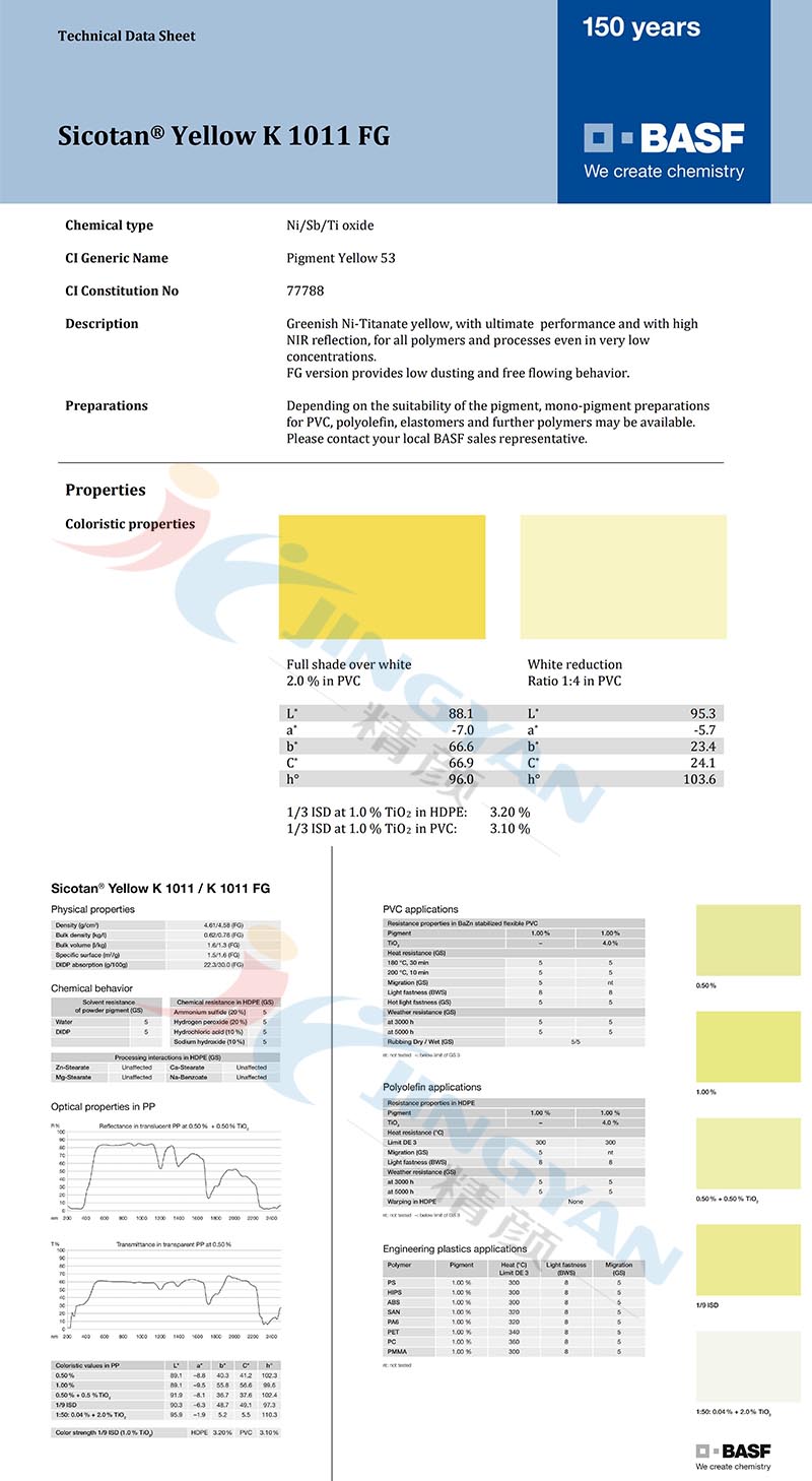 巴斯夫K1011FG鈦黃顏料TDS技術(shù)說(shuō)明書(shū)