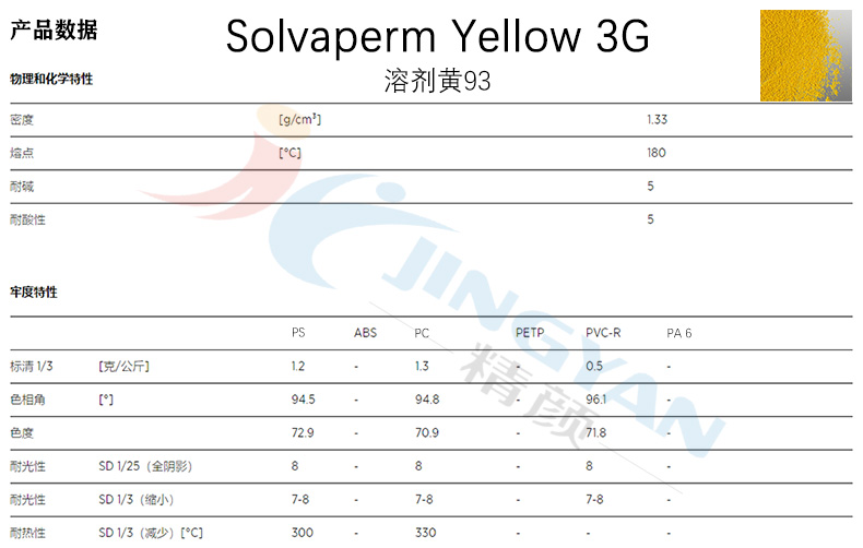 科萊恩Solvaperm染料3G黃產(chǎn)品數(shù)據(jù)