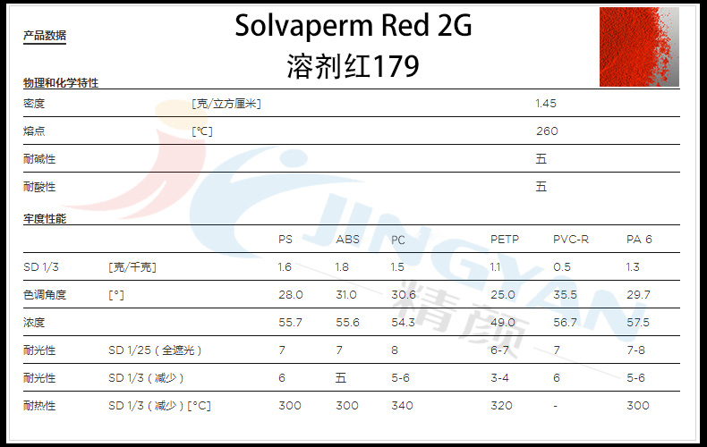 科萊恩Solvaperm 2G塑料染料數(shù)據(jù)