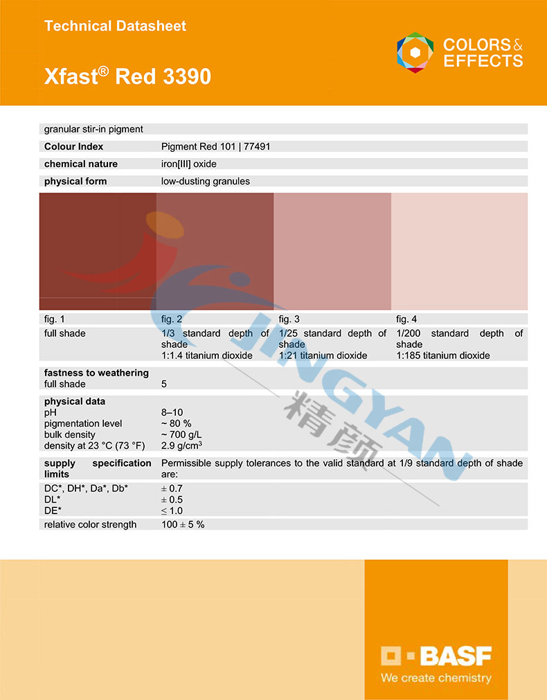 巴斯夫3390水溶性氧化鐵紅TDS技術數據表